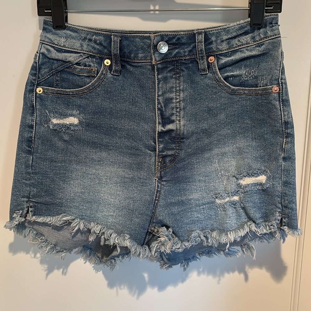We the Free CRVY distressed cutoff jean shorts with hidden button fly